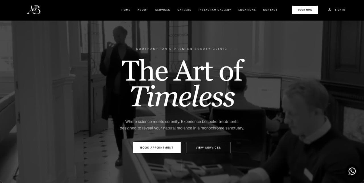 Artistic Beauty e-commerce booking store design showing professional UI/UX brand styling
