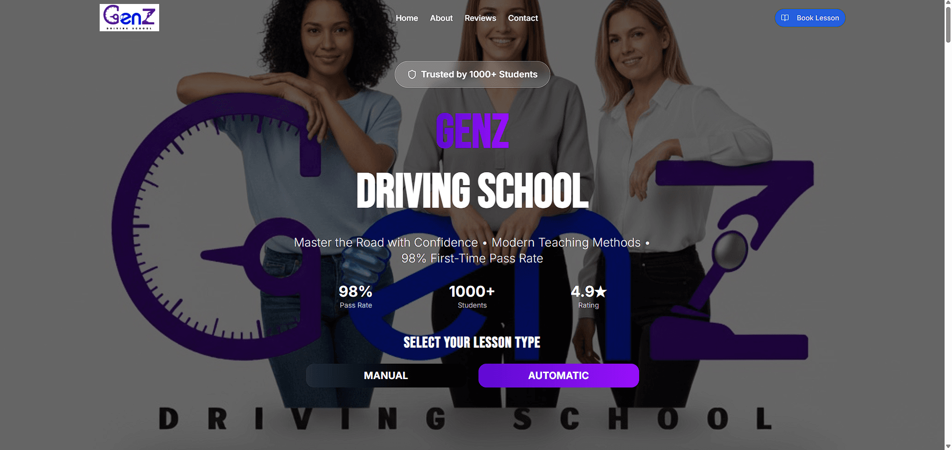 GenZ Driving School landing page on desktop showcasing web design and local SEO Southampton optimization